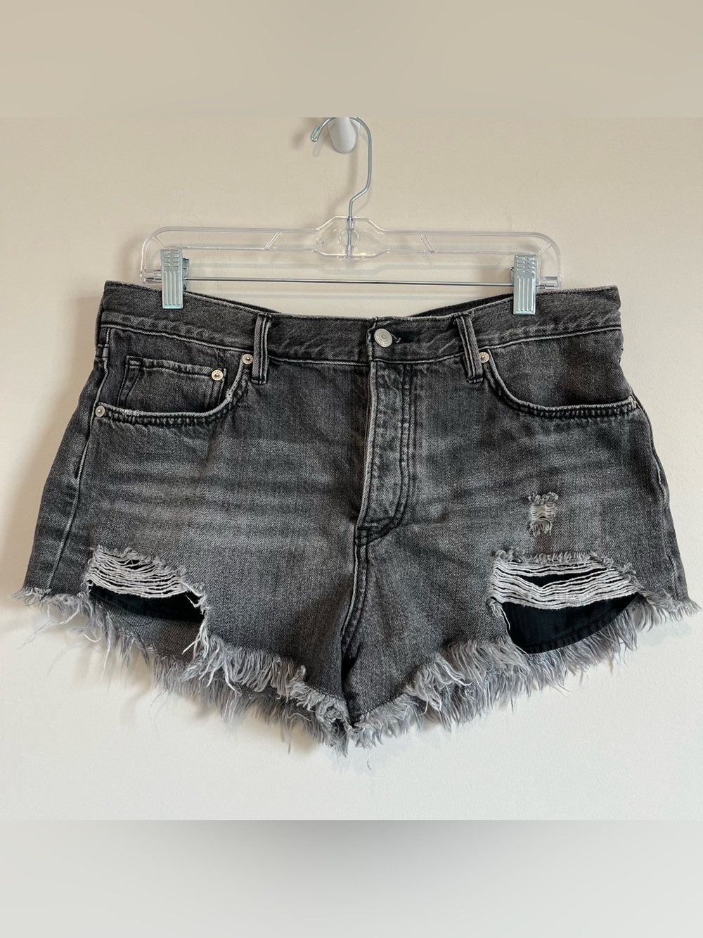 We the Free Black Distressed Denim Shorts Size 30